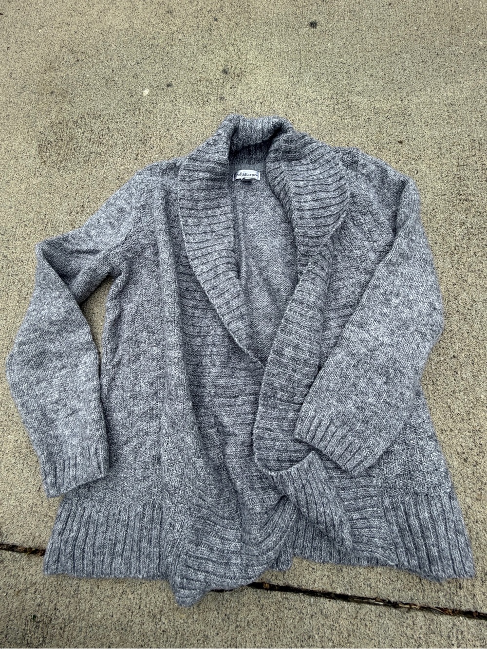 Croft & Barrow PM Petite Gray Solid Knit Shawl Collar Open-Front Cardigan